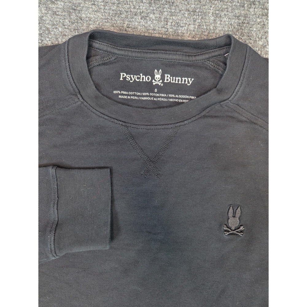 Psycho Bunny Mens Black Pima Cotton Long Sleeve Shirt B6T341B200 Size 5 L